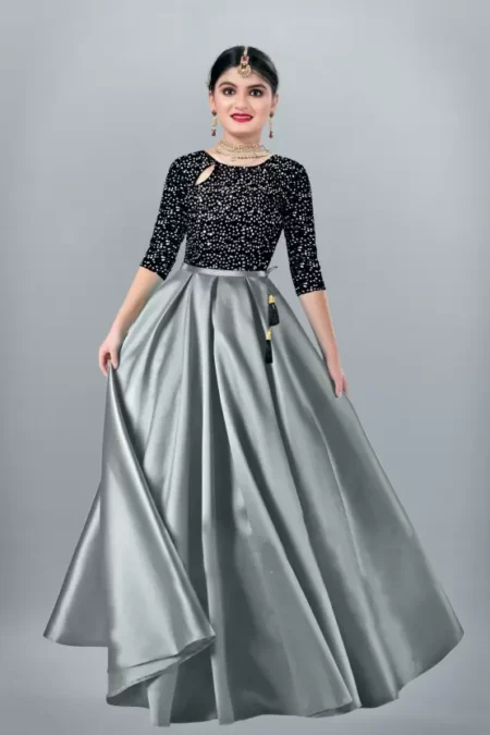 Girls Lehenga Choli Party Wear Embellished Lehenga Choli (Grey, Pack of 1)