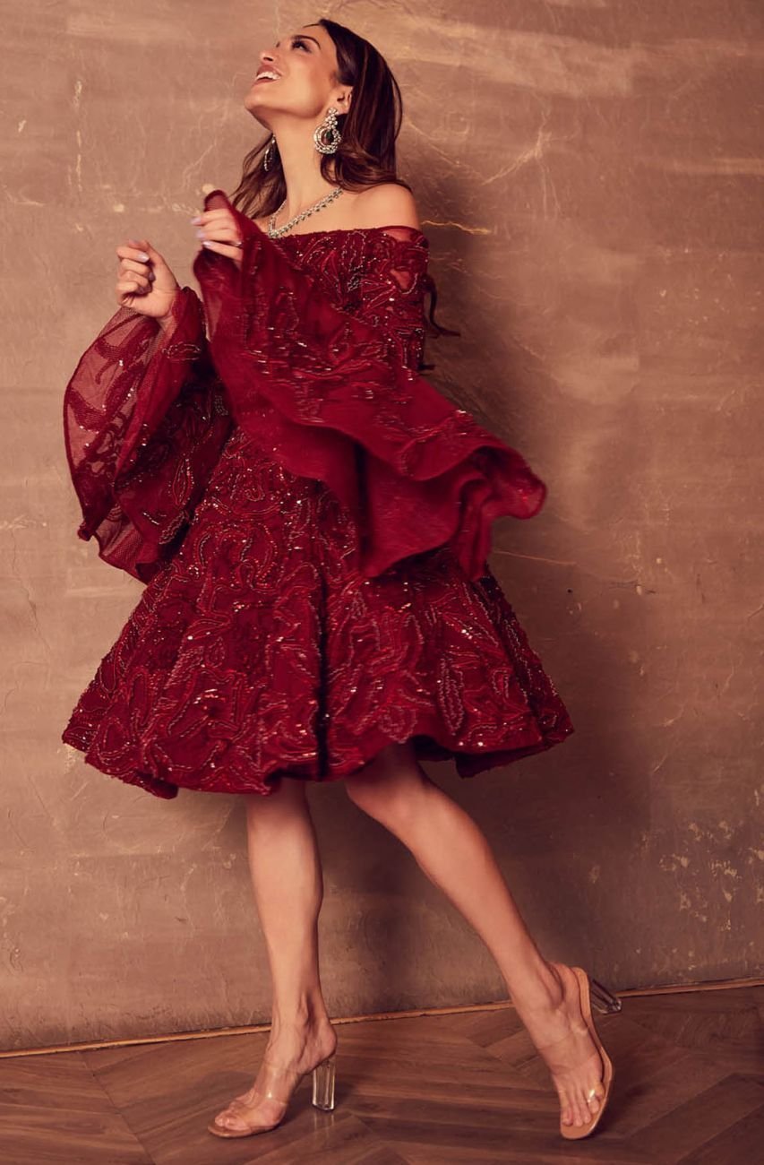 Boning Peplum Red Short Dress Size L - Image 2