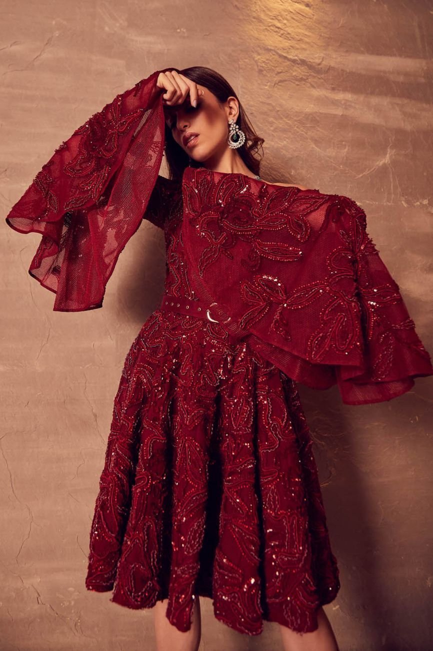 Boning Peplum Red Short Dress Size L - Image 4