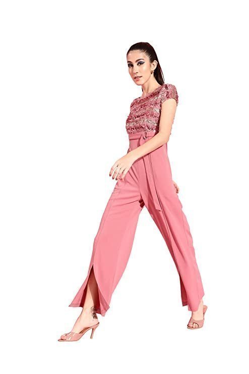 Women's Dusty Pink Embellished Regular Jumpsuit