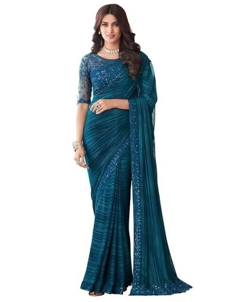 Women's And Girls Embroidery Lace & Sequence Embroidery Chiffon Saree With Unstitched Blouse Piece