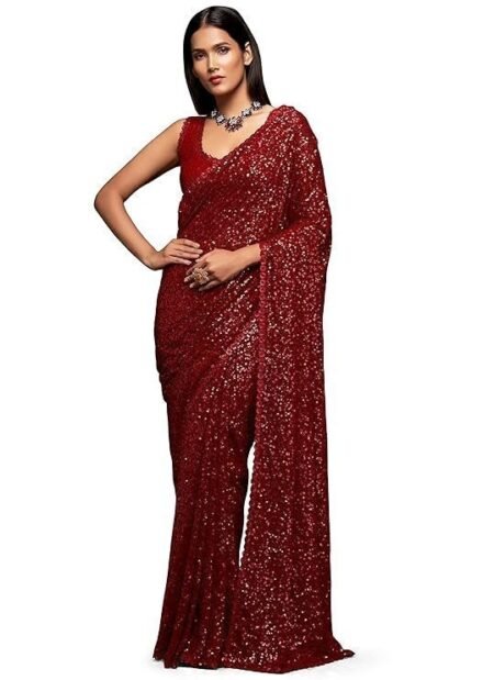 Zeel Clothing Women's Sequins Work Heavy Georgette Saree with Blouse