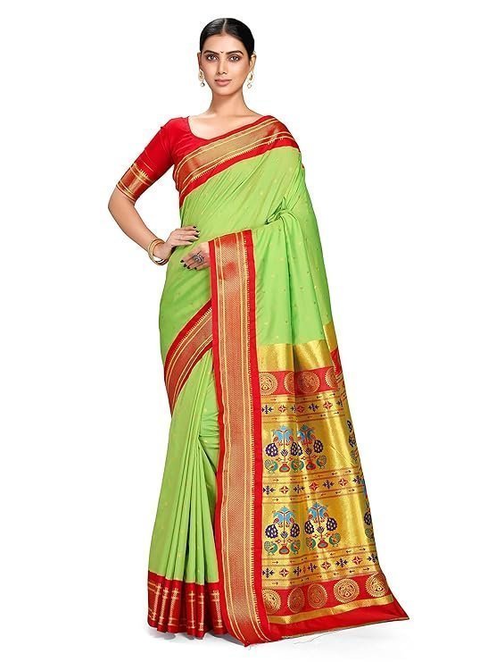Varkala Silk Sarees Women's Paithani Soft Silk Kadiyal Maharani Saree With Blouse Piece