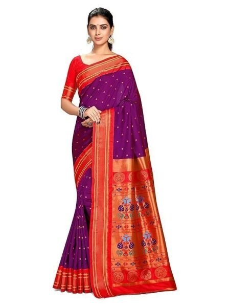 Varkala Silk Sarees Women's Paithani Soft Silk Kadiyal Maharani Saree With Blouse Piece