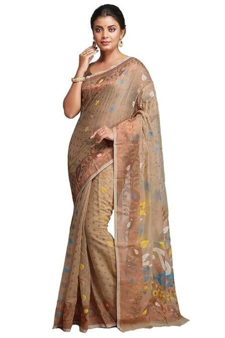 Tant women’s Soft cotton silk dhakai jamdani saree without blouse piece