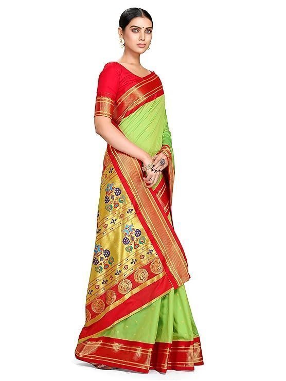 Varkala Silk Sarees Women's Paithani Soft Silk Kadiyal Maharani Saree With Blouse Piece - Image 4
