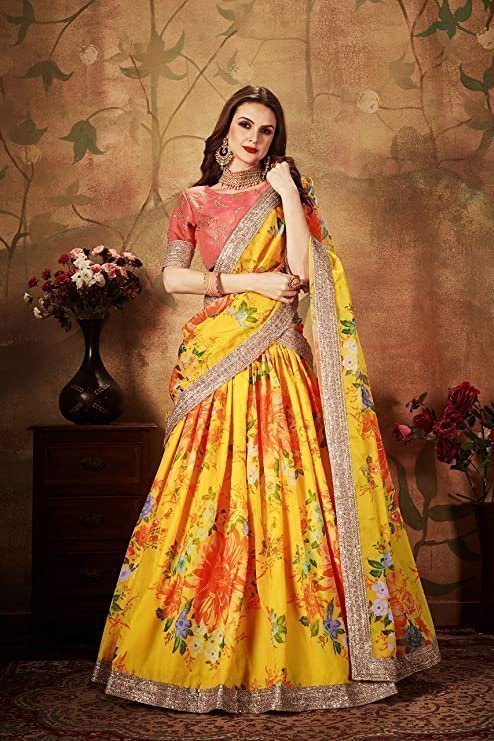 Women's Floral Organza Semi Stitched Lehenga Choli with Dupatta