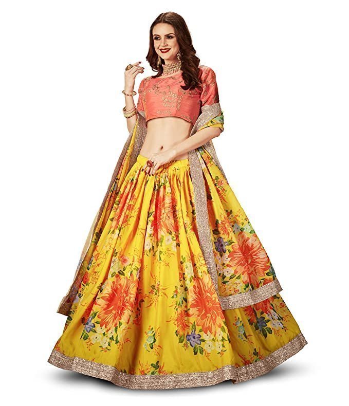 Women's Floral Organza Semi Stitched Lehenga Choli with Dupatta - Image 4