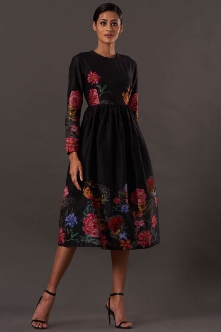 Black Chanderi Digital Printed Dress