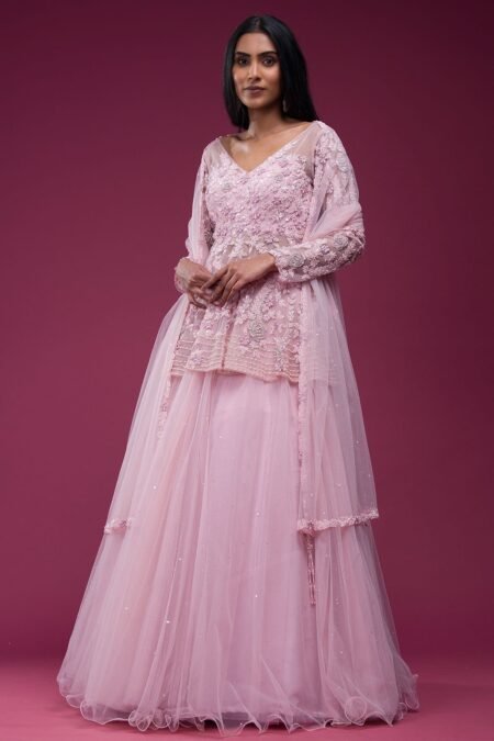 Light Pink Sequins Embroidered Net Designer Lehenga