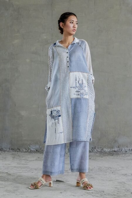Blue Shibui Raglan Sleeve Kurta In Chanderi