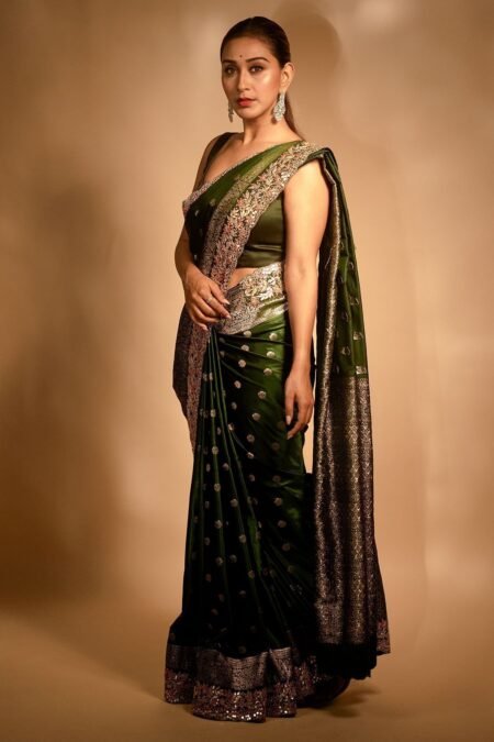 Castleton Green Zari Woven Floral Motif Satin Silk Saree